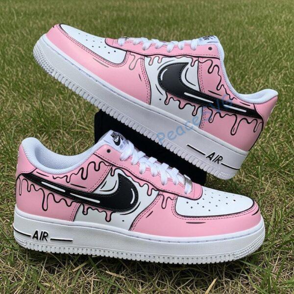 Custom Pink Drip Air Force 1 Sneakers: Hand-Painted Cartoon Design