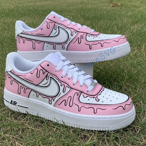Alternative view of Custom Pink Drip Air Force 1 Sneakers: Hand-Painted Cartoon Design