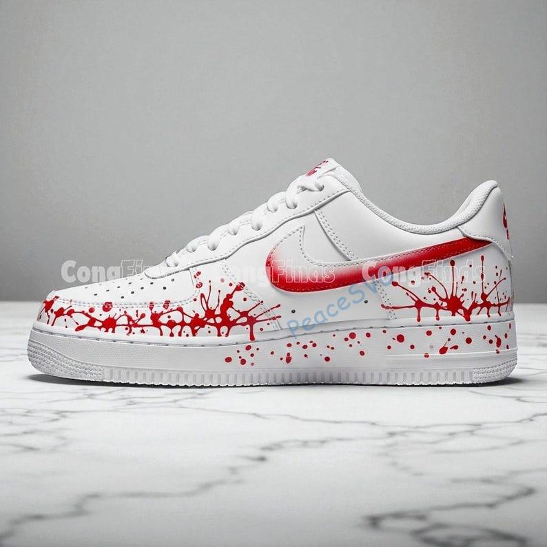 Hand Painted Bloody Splatter Air Force 1 Sneakers - Custom Black AF1 Shoes