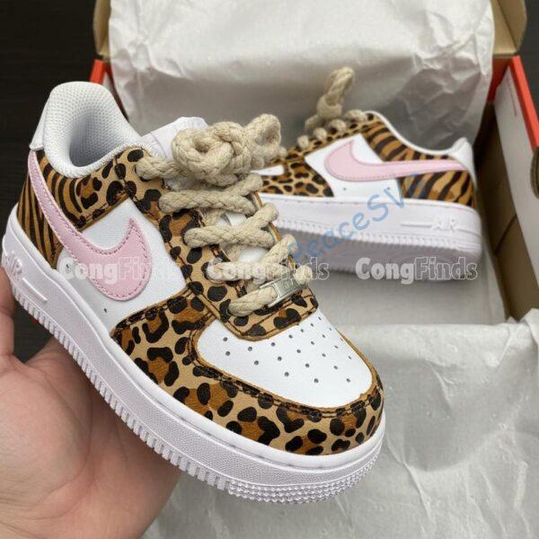 Hand-Painted Leopard Print Air Force 1 Sneakers, Pink AF1
