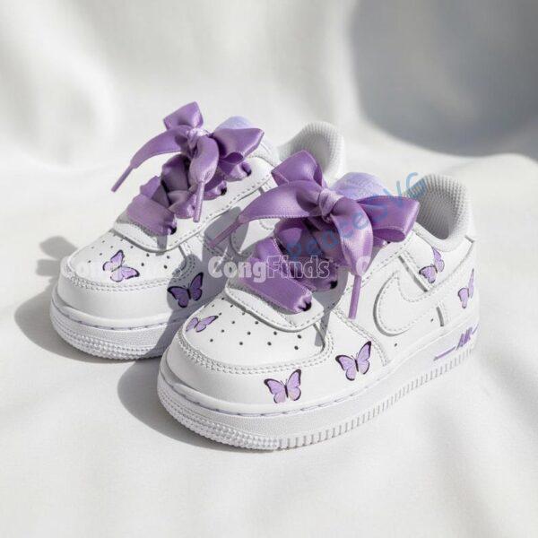 Hand-Painted Purple Butterfly Air Force 1s, Custom Toddler Sneakers