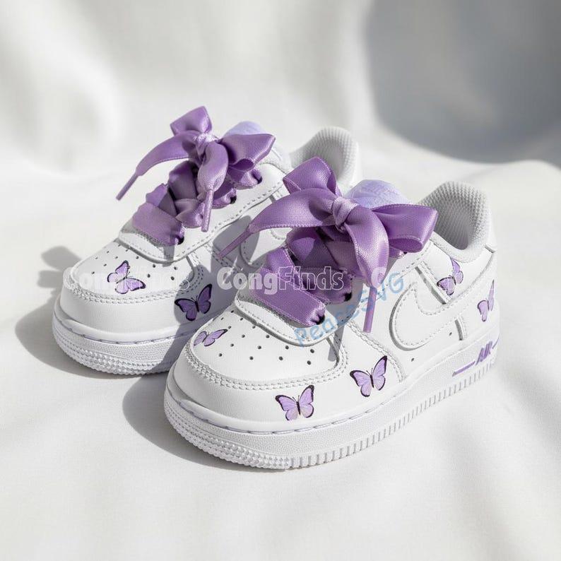 Hand-Painted Purple Butterfly Air Force 1s
