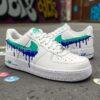 Custom Blue Green Drip Air Force 1s: Hand-Painted Sneakers - Image 4