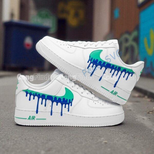 Alternative view of Custom Blue Green Drip Air Force 1s: Hand-Painted Sneakers