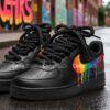 Hand-Painted Rainbow Drip Black Air Force 1, Custom Drip AF1 Sneakers