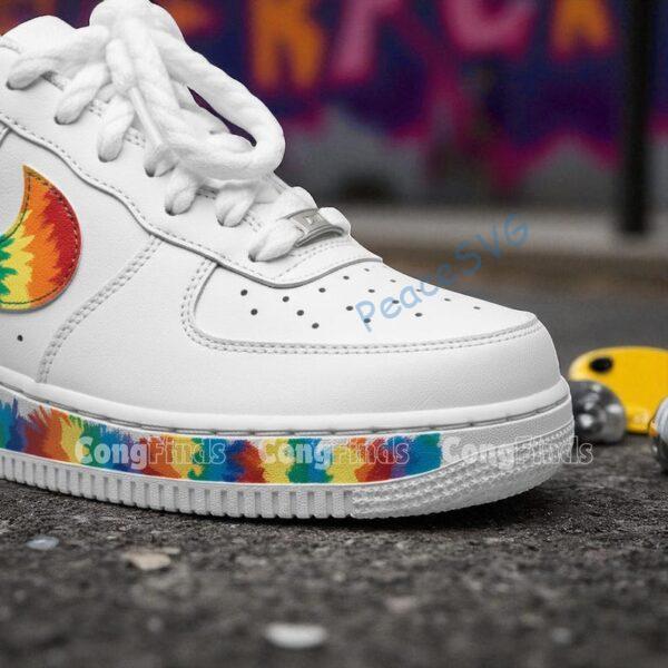 Alternative view of Colorful Rainbow Splatter Air Force 1, Hand-Painted Artistic Shoes, Unique Tie-Dye Sneakers