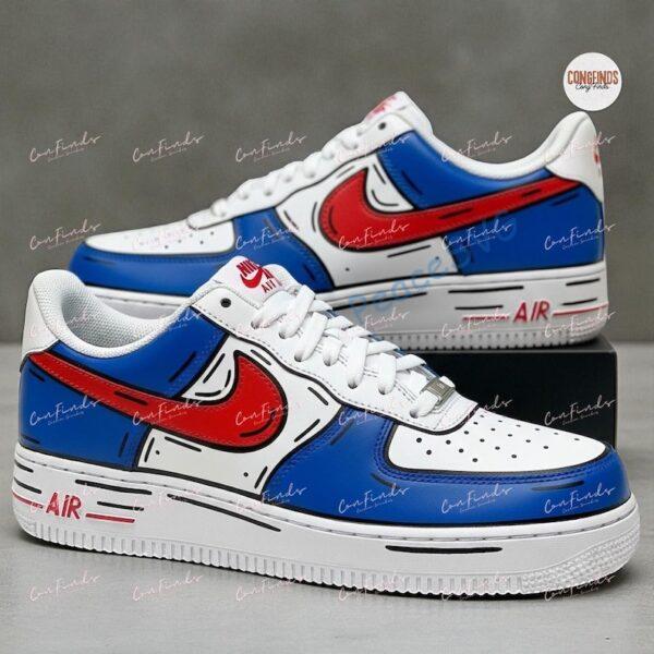 Alternative view of Hand-Painted Air Force 1 Sneakers: Custom Red & Blue Gameday Shoes