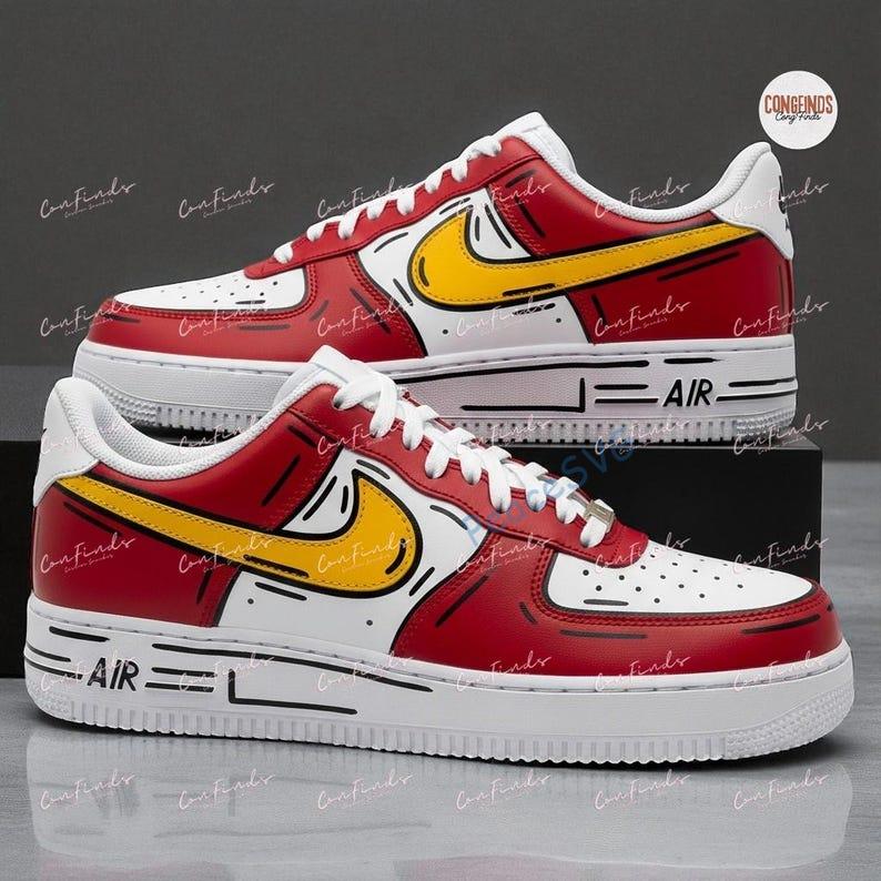 Hand-Painted Red & Yellow Air Force 1 Sneakers: Custom Birthday Gift