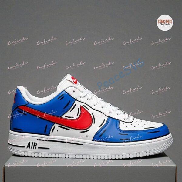 Alternative view of Hand-Painted Football Team Air Force 1: Gameday Red Blue Comic Sneakers