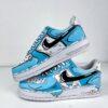 Custom Air Force 1: Hand-Painted Blue Cartoon Drip Sneakers - Image 2