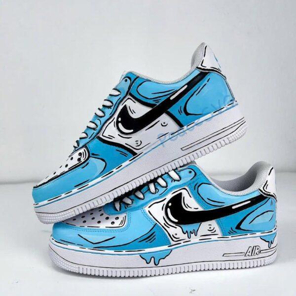 Alternative view of Custom Air Force 1: Hand-Painted Blue Cartoon Drip Sneakers