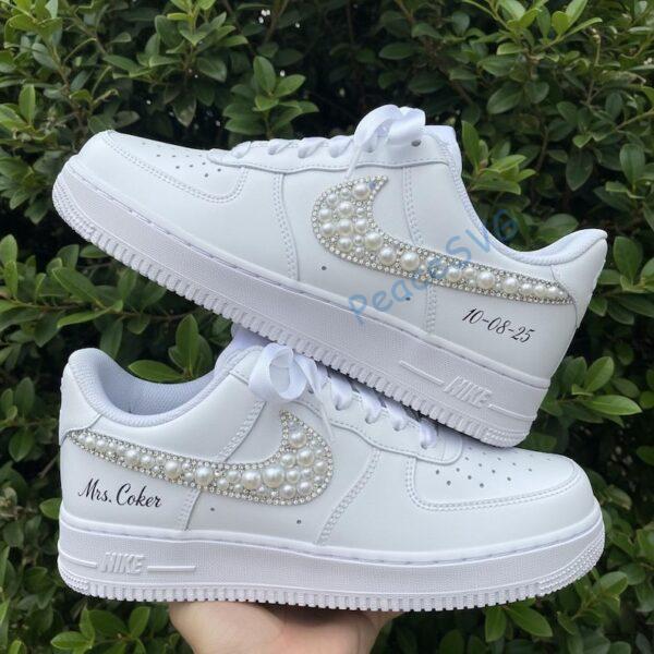 Alternative view of Personalized Wedding Air Force 1s: Hand-Embellished Pearl & Rhinestone Sneakers
