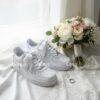 Personalized Pearl Wedding Sneakers, Hand-Embellished Bridal Air Force 1s, Custom Name & Date Gift - Image 3