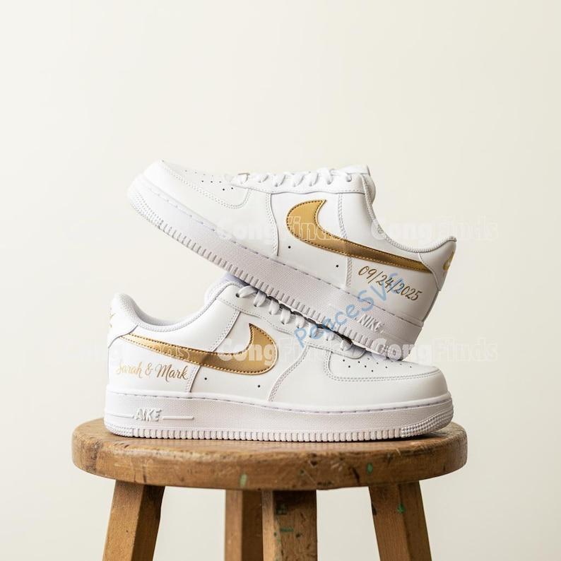 Personalized Wedding AF1 Sneakers, Hand-Painted Gold, Silver & Rose Gold Shoes