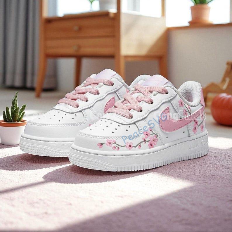 Hand-Painted Cherry Blossom Air Force 1 Sneakers: Custom Pink Sakura Floral Gift