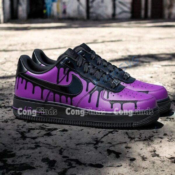 Alternative view of Hand Painted Drip Air Force 1 Sneakers: Purple & Black, Gloss Swoosh