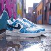 Custom Blue Splatter Paint AF1 Sneakers, Hand Painted Navy Swoosh, Personalized Gift