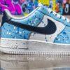 Custom Blue Splatter Paint AF1 Sneakers, Hand Painted Navy Swoosh, Personalized Gift - Image 4