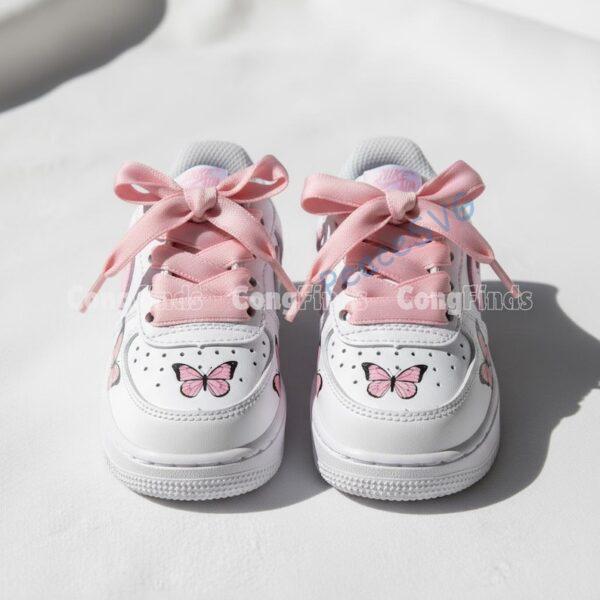 Alternative view of Hand-Painted Pink Butterfly Air Force 1s: Custom Baby Sneakers