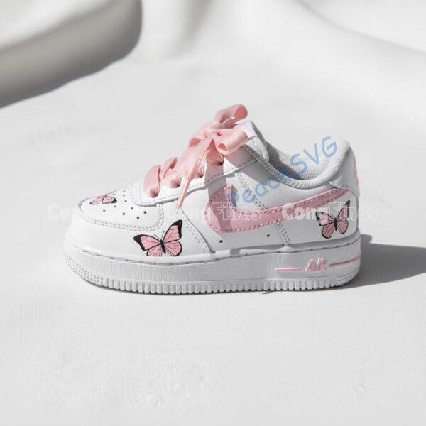 Hand-Painted Pink Butterfly Air Force 1s: Custom Baby Sneakers