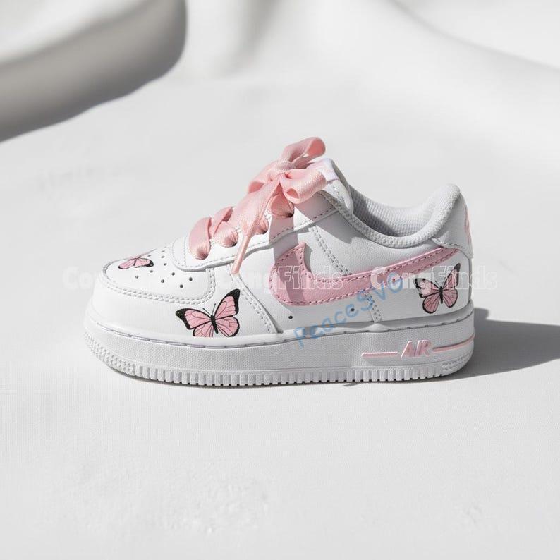 Hand-Painted Pink Butterfly Air Force 1s: Custom Baby Sneakers