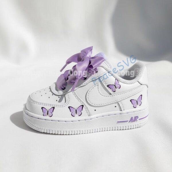 Alternative view of Hand-Painted Purple Butterfly Air Force 1s, Custom Toddler Sneakers