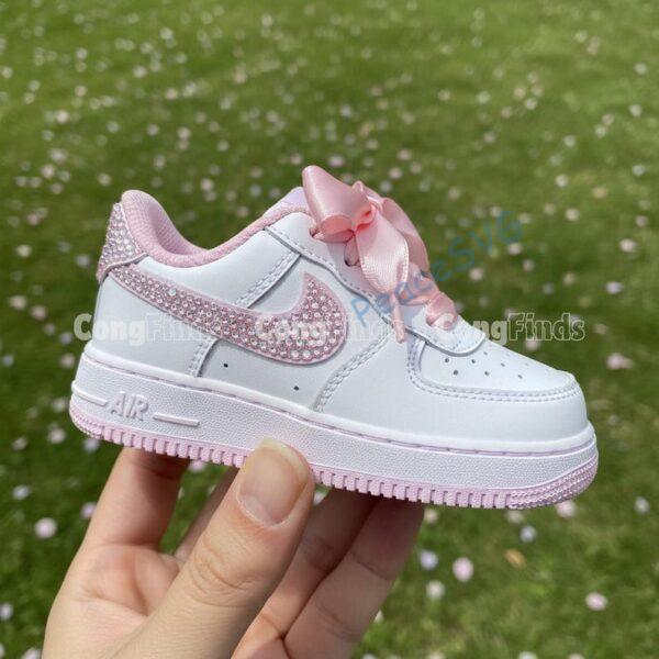 Rhinestone Air Force 1s: Custom Bling Sneakers with Pink Bow