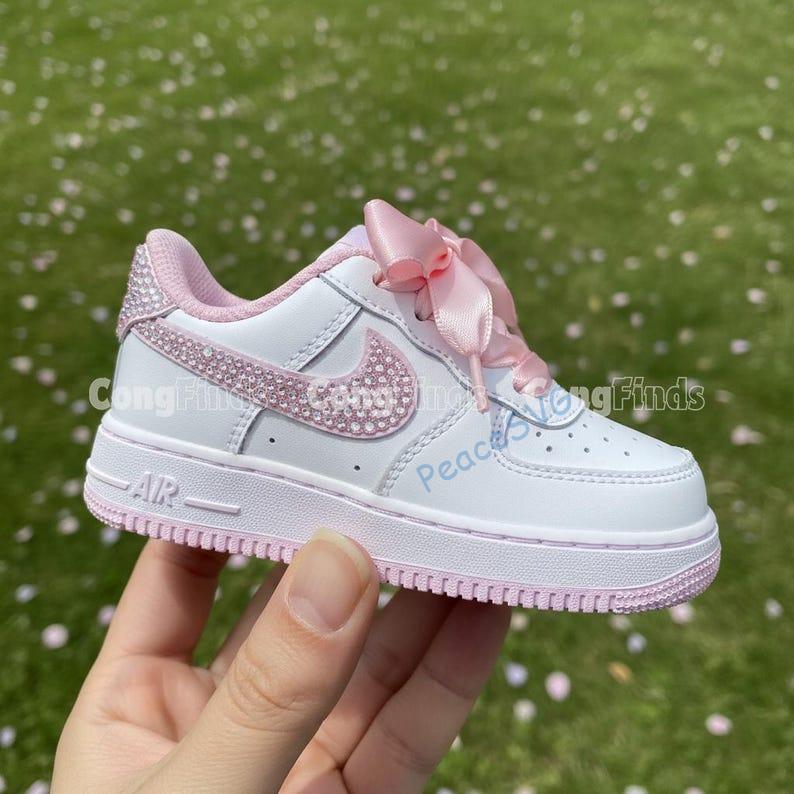 Rhinestone Air Force 1s: Custom Bling Sneakers with Pink Bow