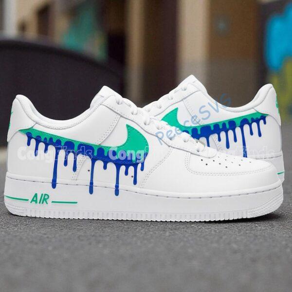 Custom Blue Green Drip Air Force 1s: Hand-Painted Sneakers