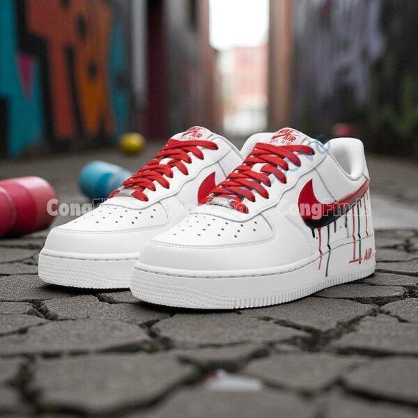 Alternative view of Red & Black Drip Air Force 1s, Hand-Painted Custom Sneakers