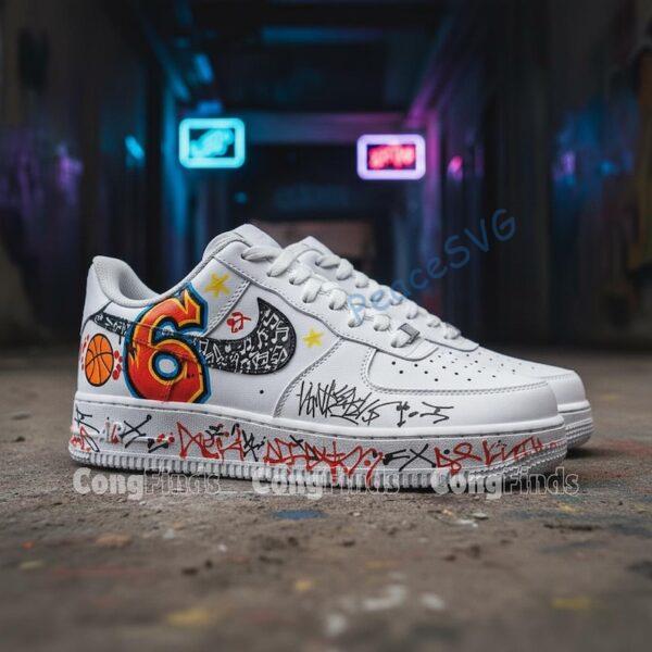 Alternative view of Custom Hand-Painted AF1 Sneakers: Graffiti Numbers, Streetwear Shoes