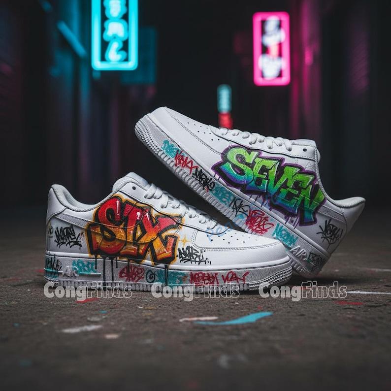 Hand-Painted Graffiti Air Force 1: Custom "Six Seven" Streetwear Sneakers