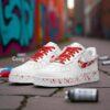 Custom Red Splatter Air Force 1s: Hand-Painted Black & White AF1 Shoes