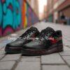 Custom Red Splatter Air Force 1s: Hand-Painted Black & White AF1 Shoes - Image 4
