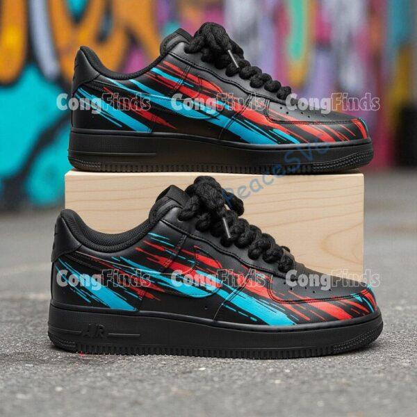 Alternative view of Custom Splatter Black Air Force 1: Hand-Painted Abstract Artistic Sneakers