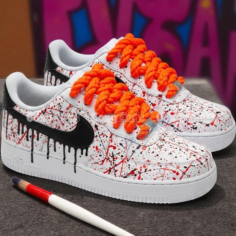 Custom Hand-Painted Drip Air Force 1 Sneakers: Red & Black Streetwear
