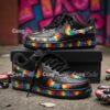Colorful Rainbow Splatter Black Air Force 1, Hand-Painted Artistic Shoes, Unique Tie-Dye Sneakers