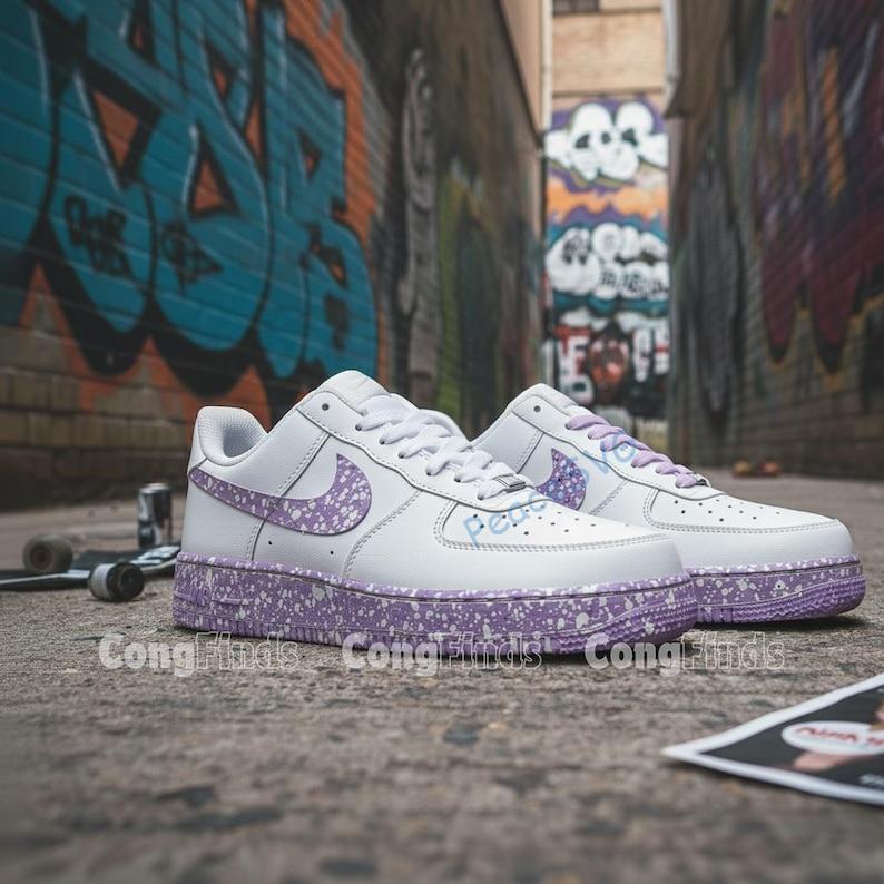 Custom Lavender Splatter Air Force 1 Sneakers: Hand Painted Pastel AF1