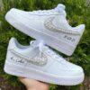 Personalized Wedding Air Force 1s: Hand-Embellished Pearl & Rhinestone Sneakers - Image 5