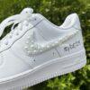 Personalized Pearl Wedding Sneakers, Hand-Embellished Bridal Air Force 1s, Custom Name & Date Gift - Image 5