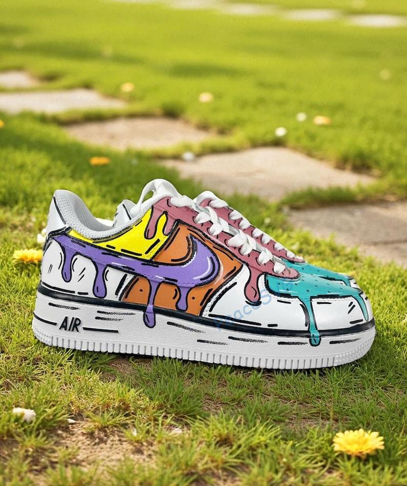Hand-Painted Air Force 1 Comic Drip Sneakers: Custom Pop Art Shoes