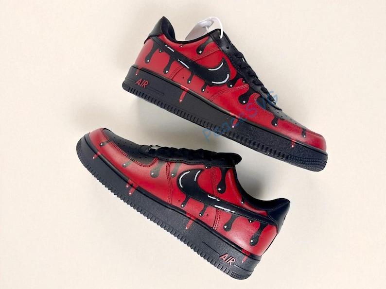 Hand-Painted Red Drip Air Force 1: Custom Streetwear Sneakers
