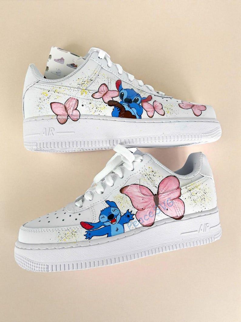 Hand-Painted Stitch & Butterfly Air Force 1 Sneakers: Custom Cartoon Shoes