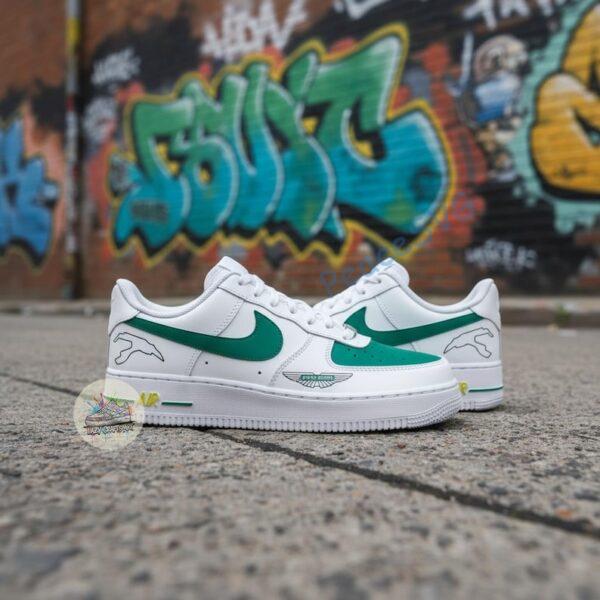 Alternative view of Hand Painted F1 Team Air Force 1 Sneakers: Teal Racing Green, Custom Driver & Track
