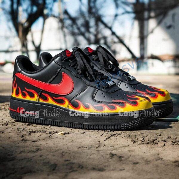 Alternative view of Custom Flame Air Force 1 Sneakers, Hand Painted AF1 Shoes