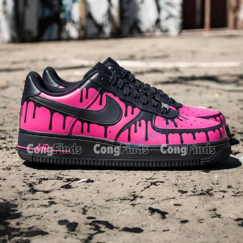 Custom Air Force 1 Sneakers: Hot Pink Drip