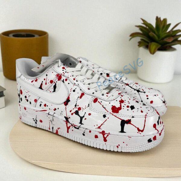 Alternative view of Hand Painted Custom Air Force 1 Sneakers: Red Black Splatter Art