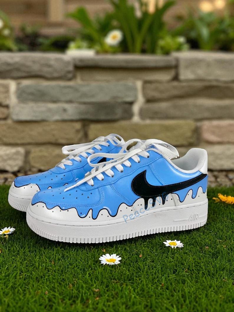 Hand-Painted AF1 Blue Drip Sneakers: Custom Streetwear Art