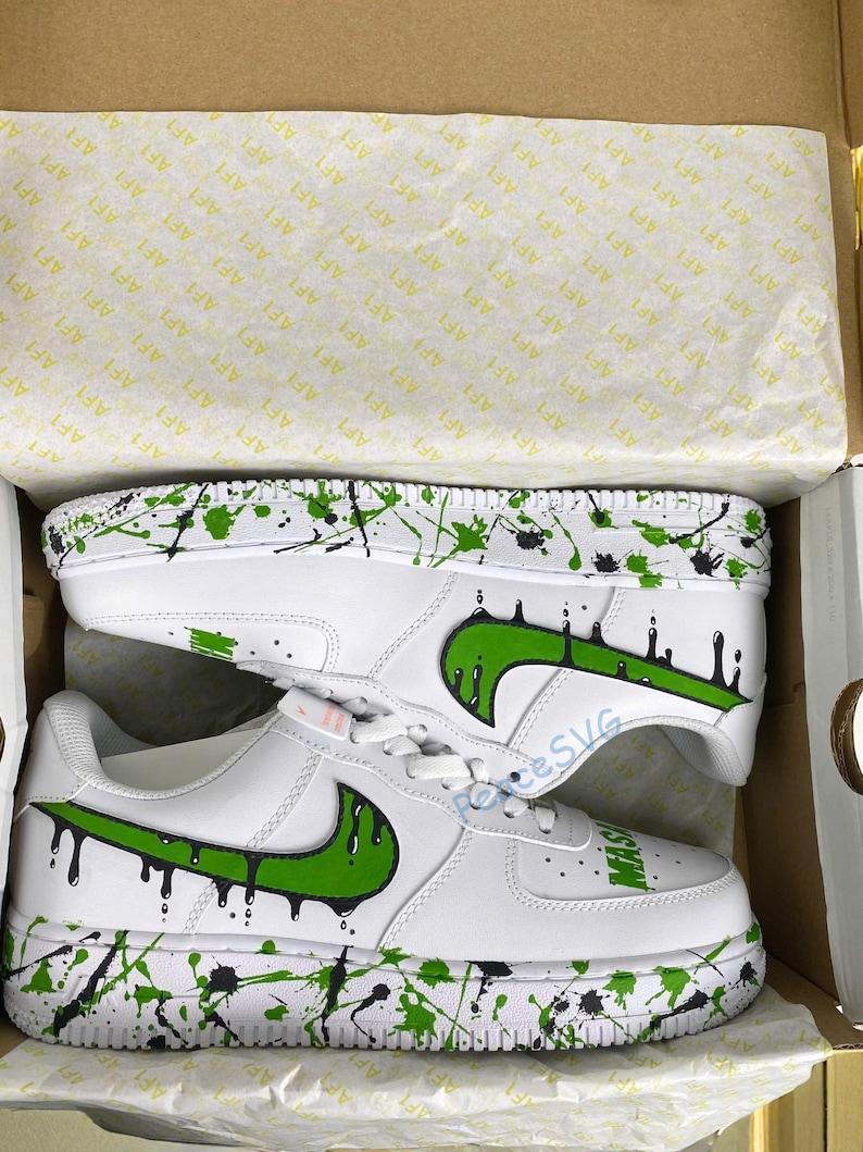 Hand-Painted Neon Green Drip AF1 Sneakers: Custom Streetwear Art