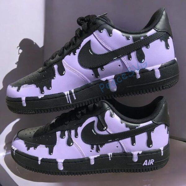 Alternative view of Hand Painted AF1 Drip Sneakers: Custom Black & Purple Shoes